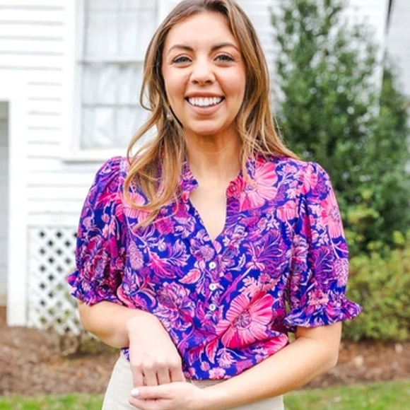 MICHELLE MCDOWELL Marlowe Top In High Tea Pink/purple Multi. Size Med NWT - Picture 14 of 14